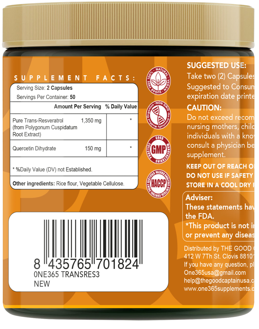 Trans Resveratrol Supplement with Quercetin Antioxidant