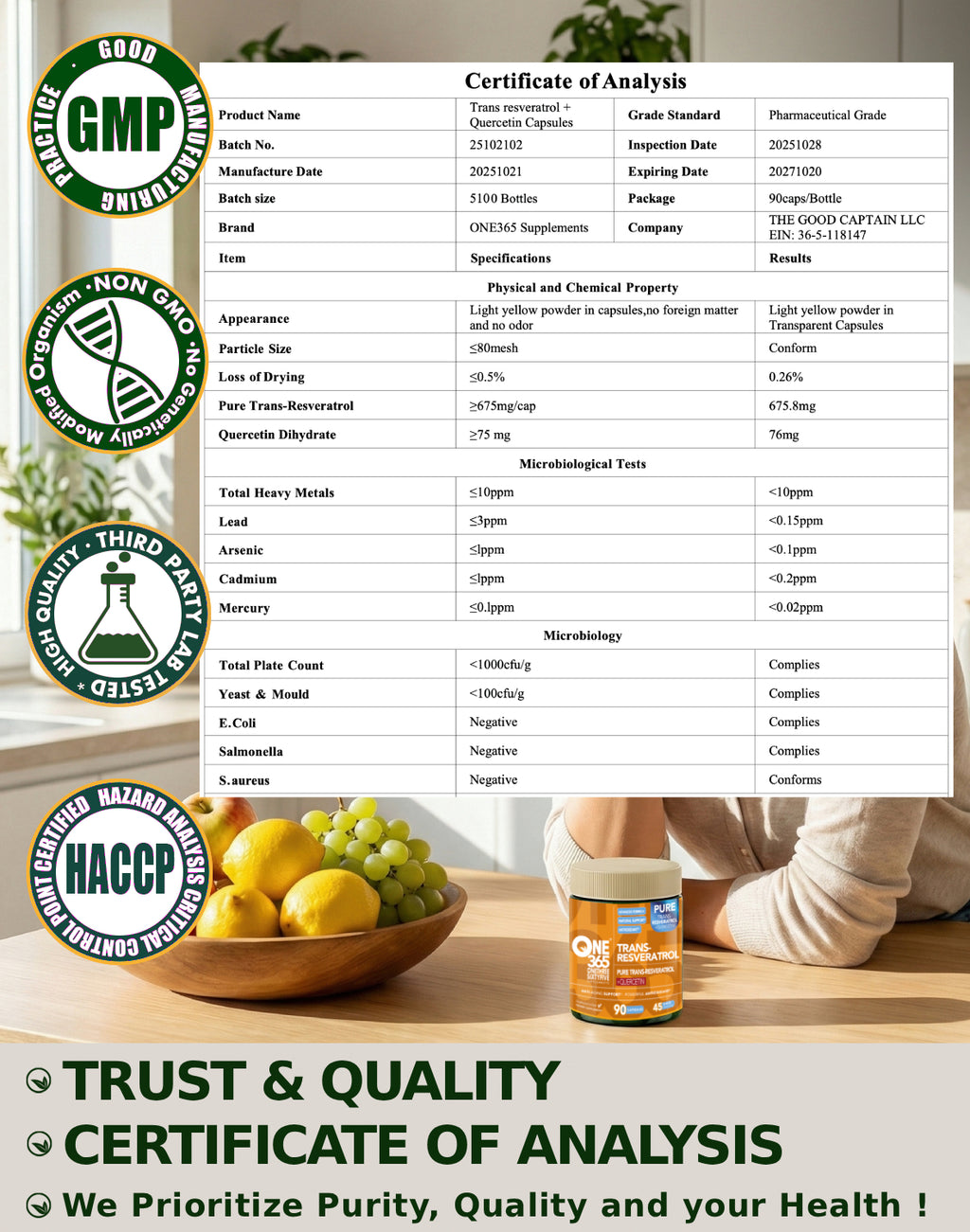 Trans Resveratrol Supplement with Quercetin Antioxidant